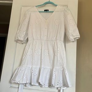 Adorable puff sleeve eyelet dress in white
